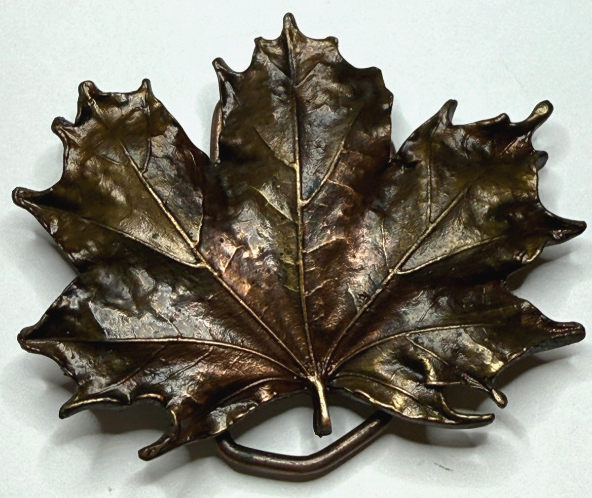 vtg 1974 Bergamot Brass Work Brass Belt Buckle G 108 Maple Leaf NEW