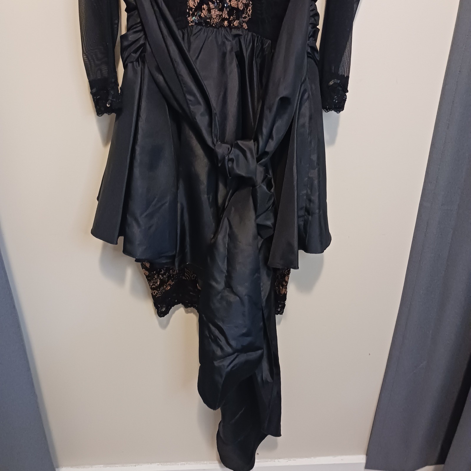 Vintage Janine 80s Goth Party Dress Black Bronze Metallic Lace Fringe Sequin S