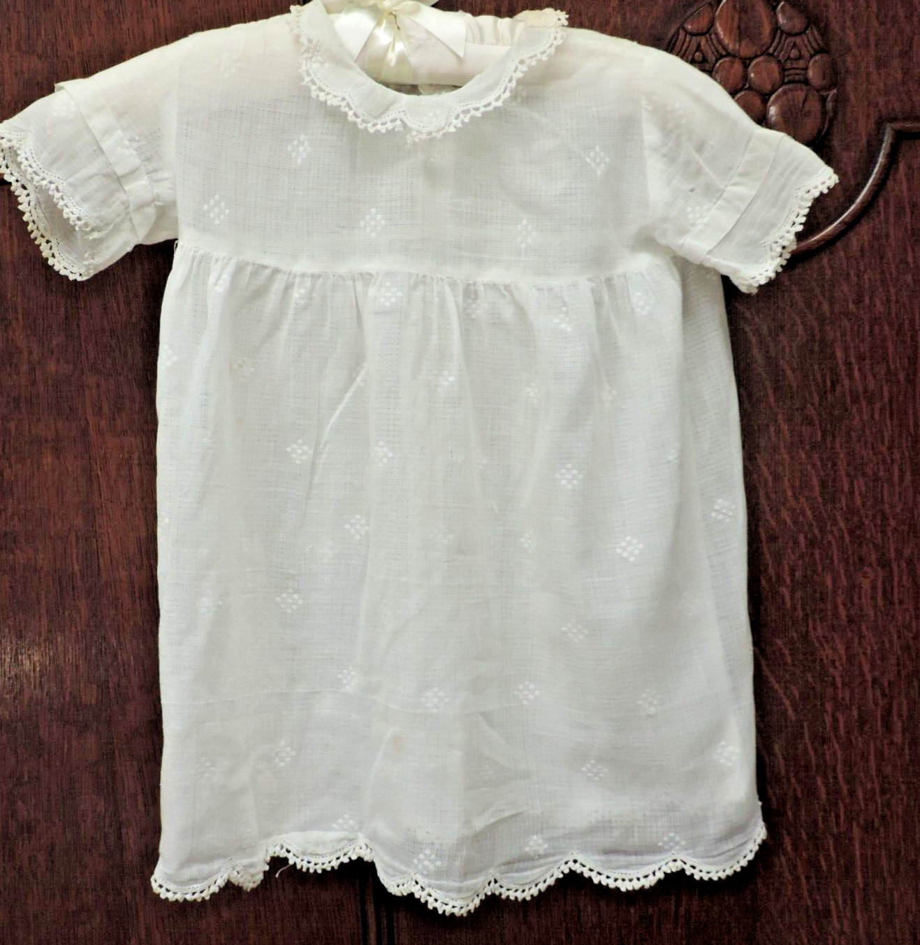 1940s Handmade White Child Church/Party Dress w/Hand Crochet Slip Set C: 28″
