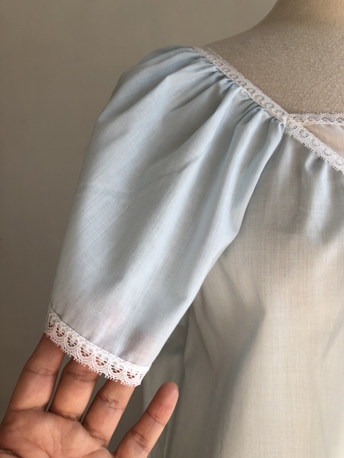 GORGEOUS VTG NWT SEARS PERMA-PREST Blue PolyCotton White Lace Nightgown SZ M/L