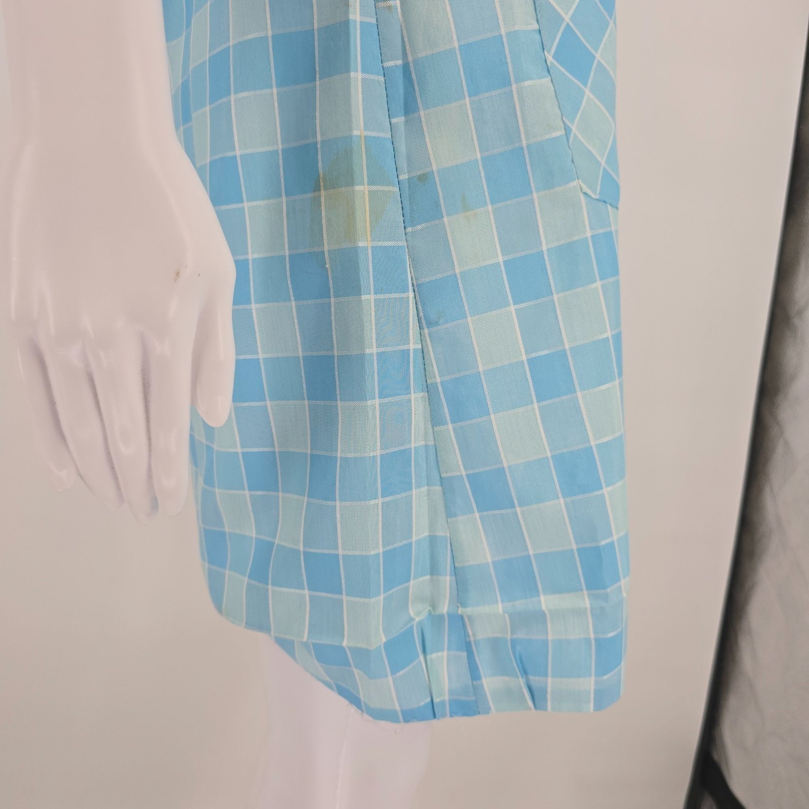 Vintage 1970s Lean on Klopman Blue Windowpane Polycotton Mini Mod Shirtdress (M)