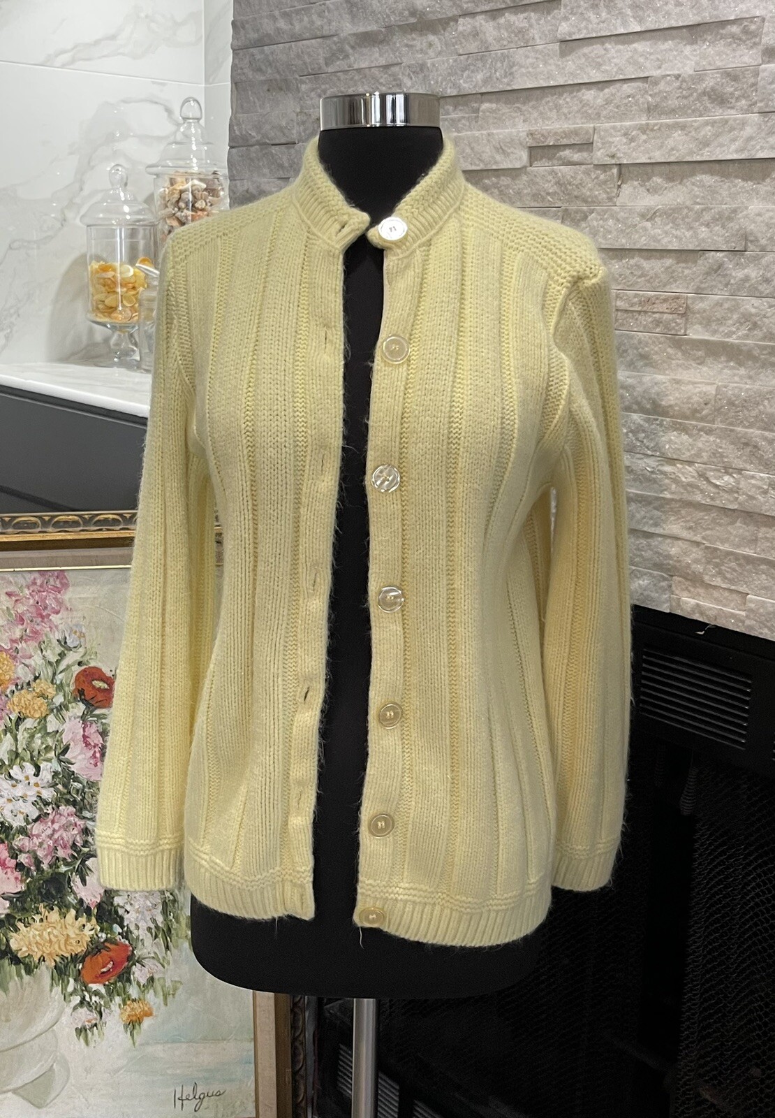Vintage Carol Brent For Montgomery Wards Yellow Cardigan Sweater Size 38 Bust