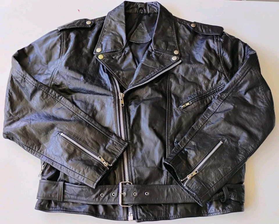 WARRIER VINTAGE SOFT BLACK LEATHER WOMEN’S BIKER JACKET SIZE LARGE MADE IN INDIA