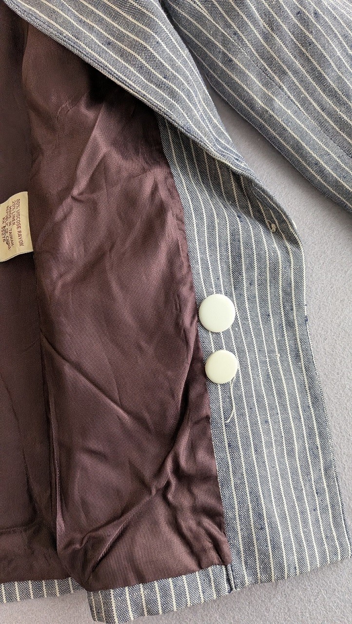Late 80s 90s VTG Pinstripe Skirt Suit Set 10 Rayon/Linen Blend Blue Denim Look
