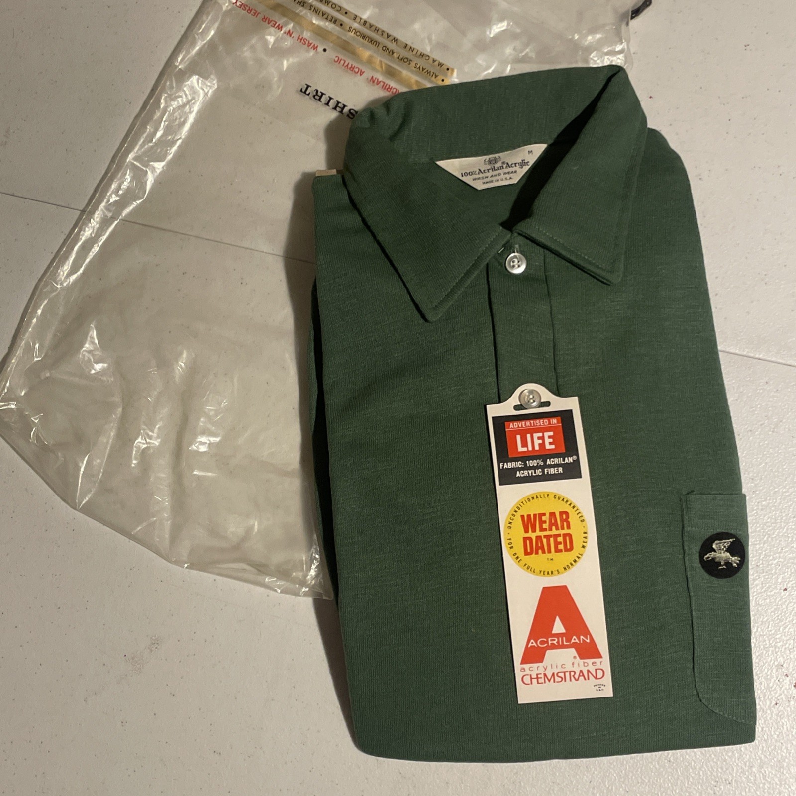 vintage 50s 60s LIFE Acrilan NWT NOS Knit Shirt Polo Sweater LS Hawk Deadstock M