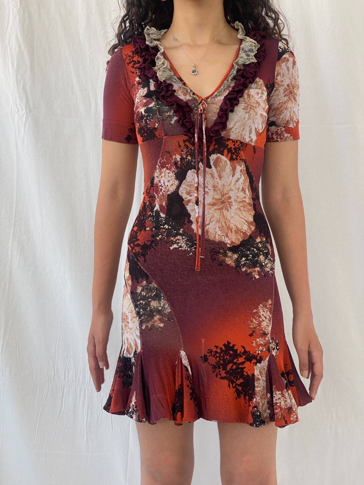 Vintage 2000s Just Cavalli by Roberto Cavalli Floral Ruffle Mini Dress – S