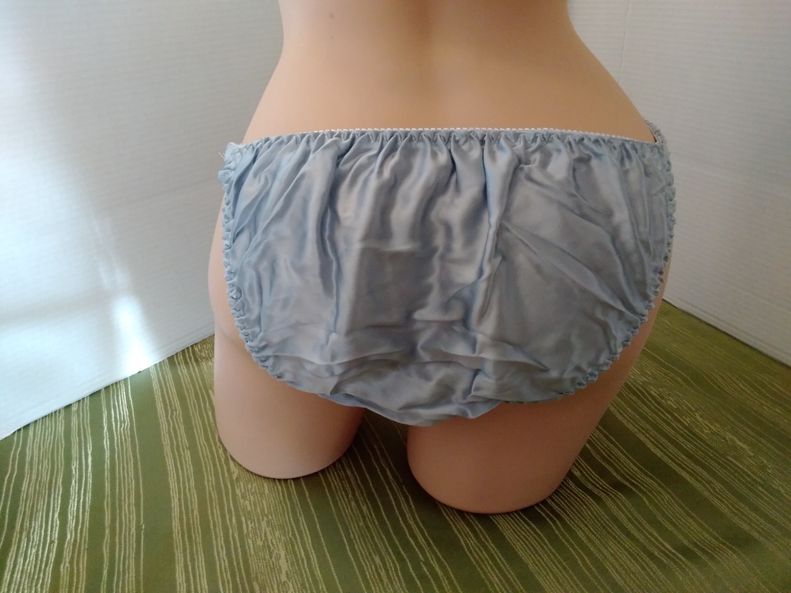 Panties String Bikini Lingerie Glossy Satin Second Skin XXL Lite Blue Stretchy
