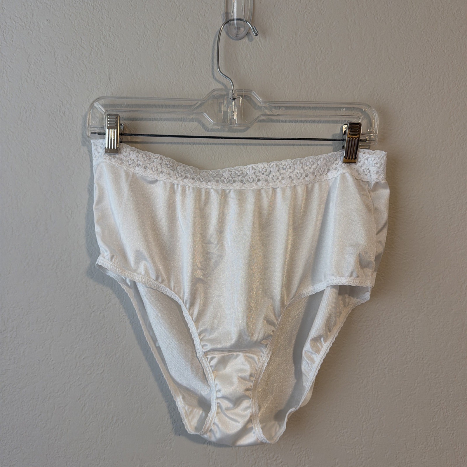 Vintage Fruit Of The Loom White Nylon Hi Cut Brief Panties Size 9 Lace granny