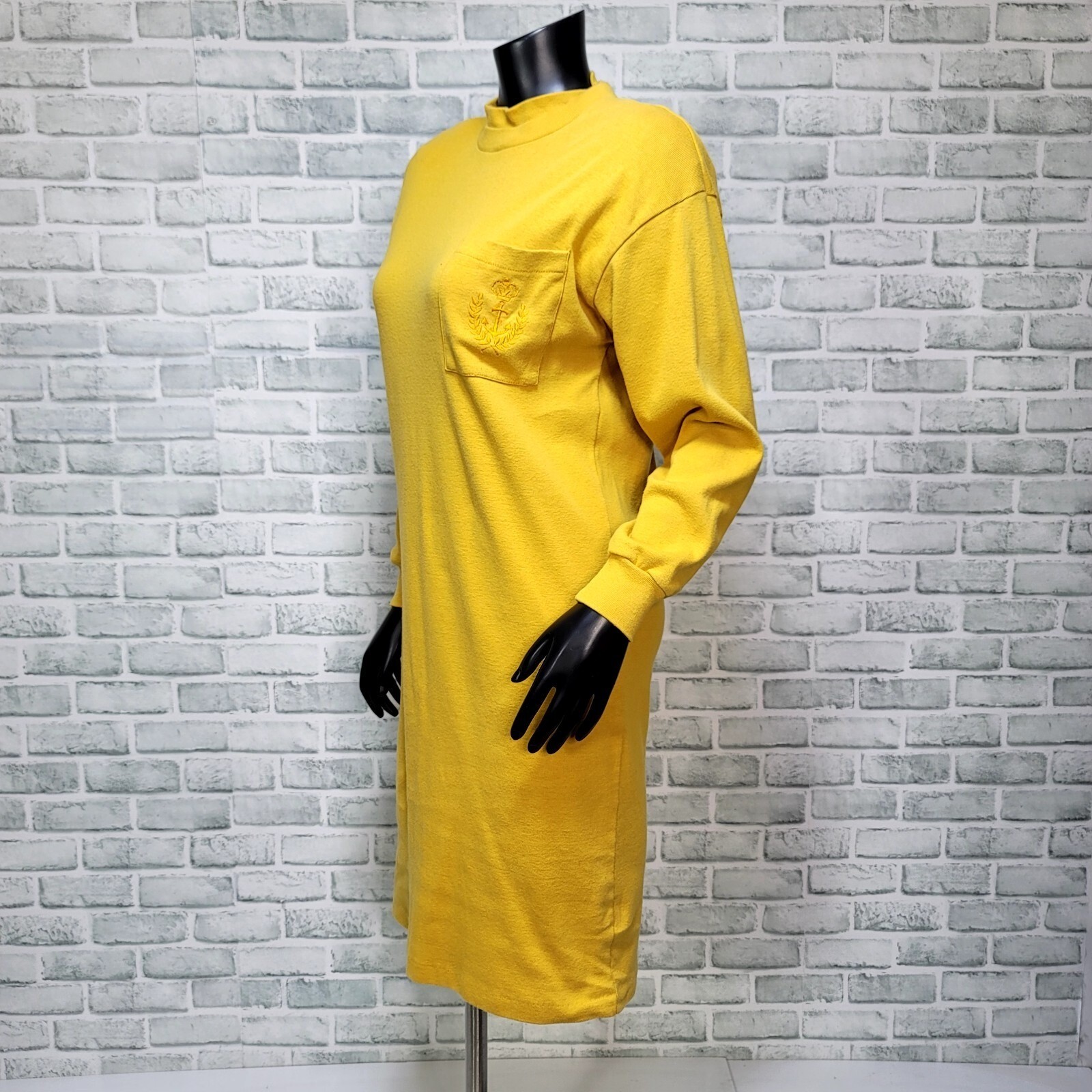 Vintage Disorderly Conduct Yellow Sweatshirt Dress Mock Neck Crest Logo Normcore