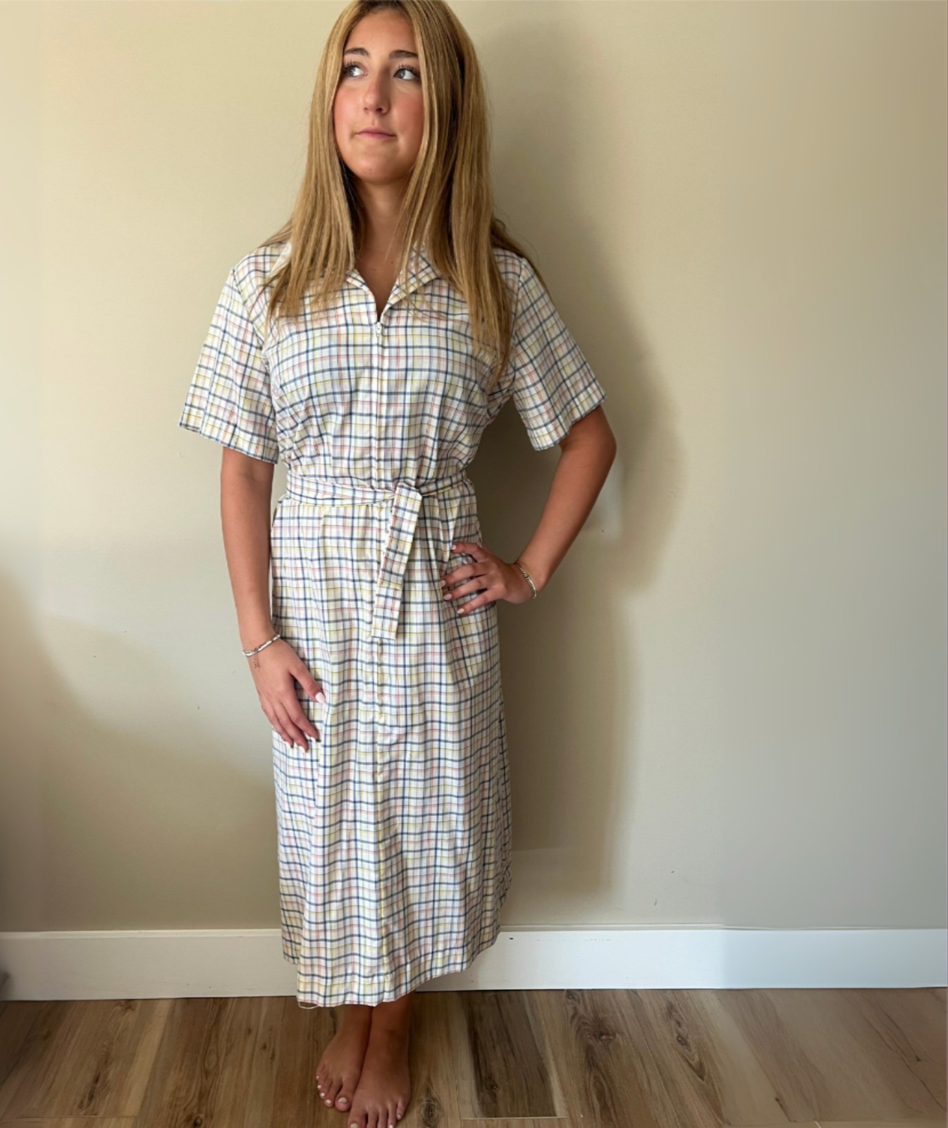 BNWT 1960s Deadstock Vintage Lightweight Plaid Shirt House Dress sz 18
