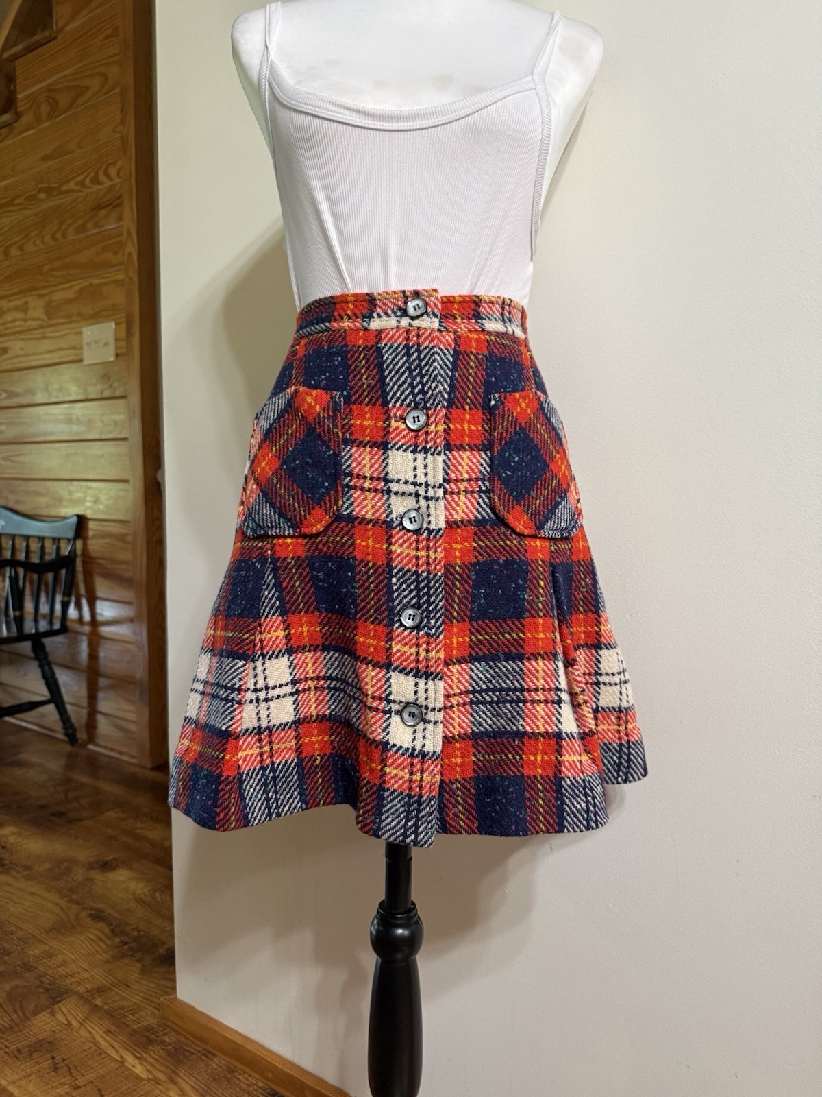 Vintage 1960s Garland Plaid Pleated Mini Skirt W/pockets XS-S Mod Academia