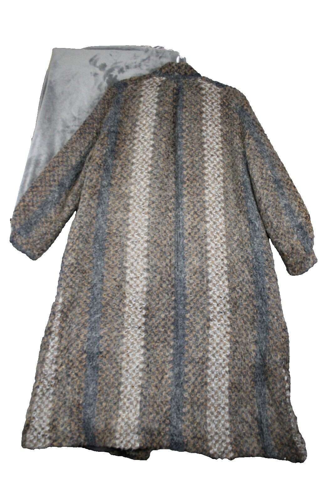 Vintage MJ Seattle Mohair Long Duster Coat Gray Textured Open Front Made USA