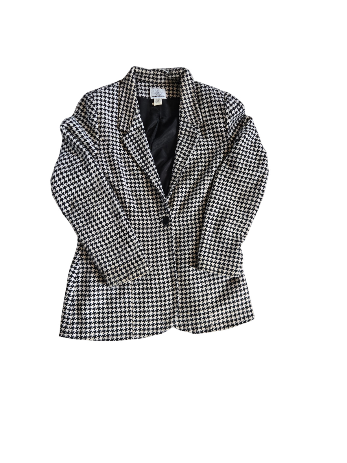 VTG Long Elegant Legs Houndstooth Blazer 14T Tall Wool Blend Made in USA 90s