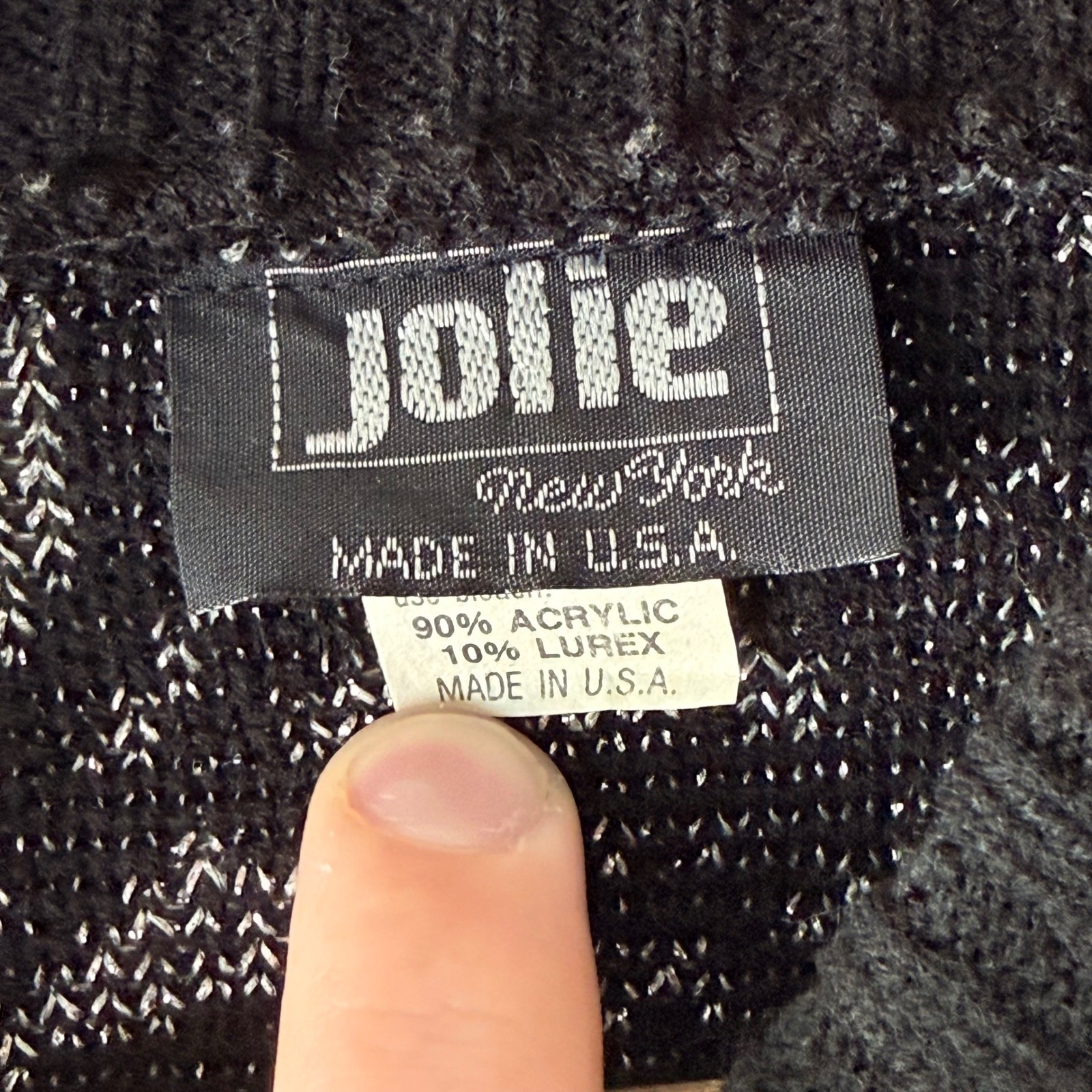 Vintage 80s 90s Jolie Made In USA Black Silver Crew Neck Long Sleeve Sweater