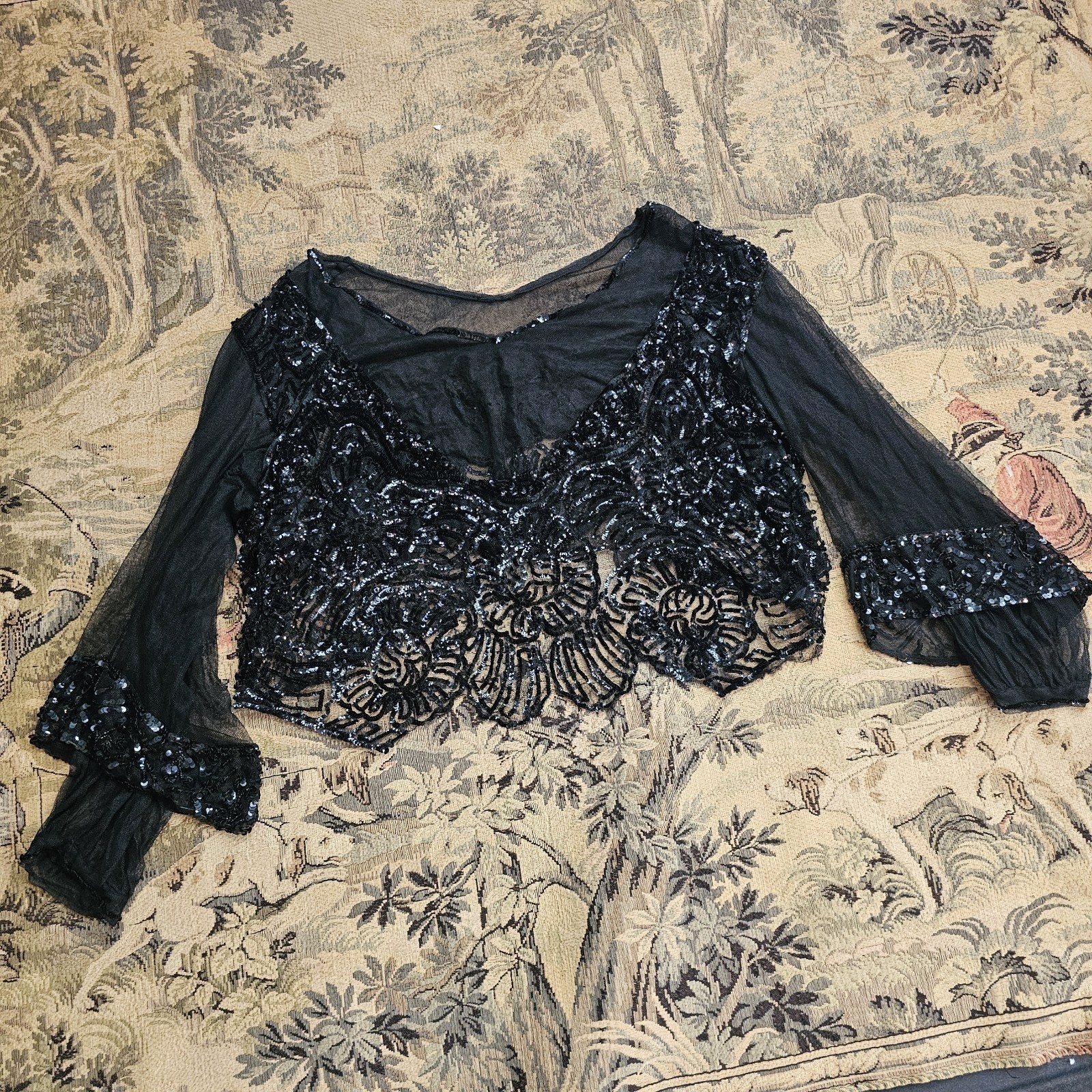 Unbelievable Rare Chiffon Fully Sequined Edwardian 1910s 20s Blouse Top Antique