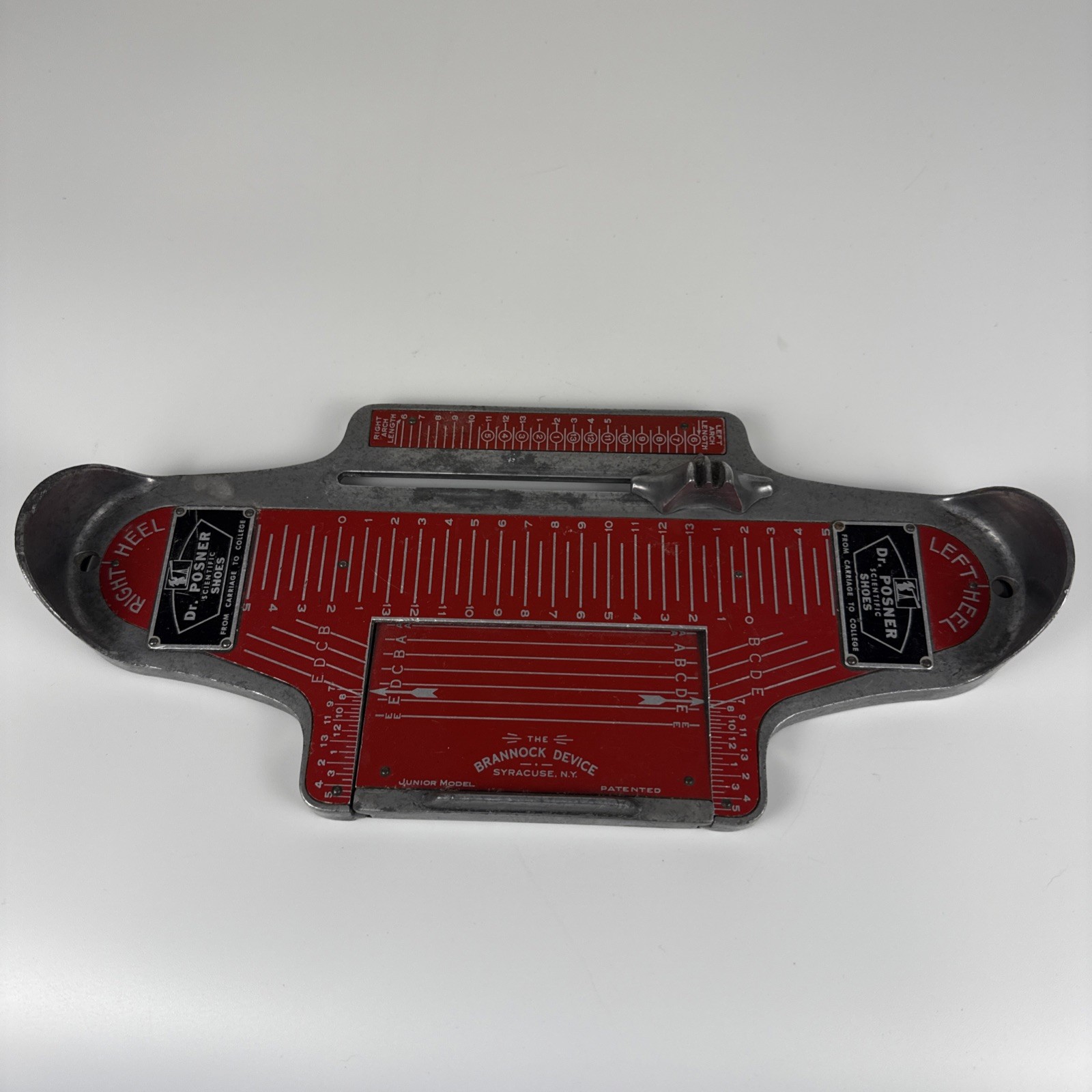 Vintage Dr Posner Shoes Brannock Device Shoe Sizer Metal Measure Scale Red