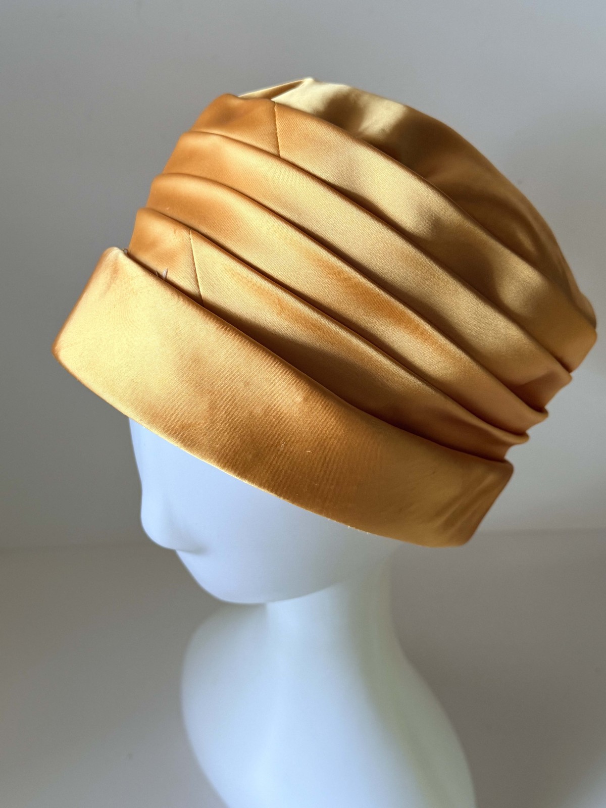 Vintage 1960s Orange Gold Satin Pillbox Hat, Draped Satin Cocktail Hat, Formal
