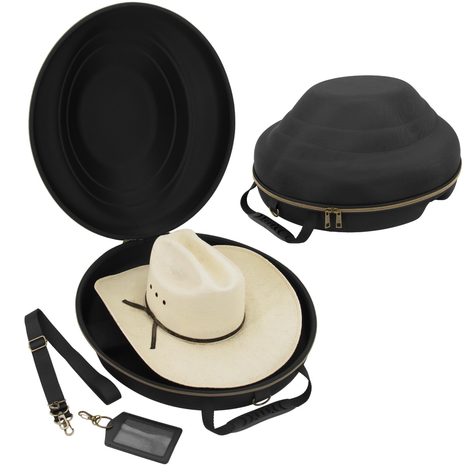 Cowboy Hat Storage Case – Hard Shell Box for Brims Up to 4.75” – Adjustable Str