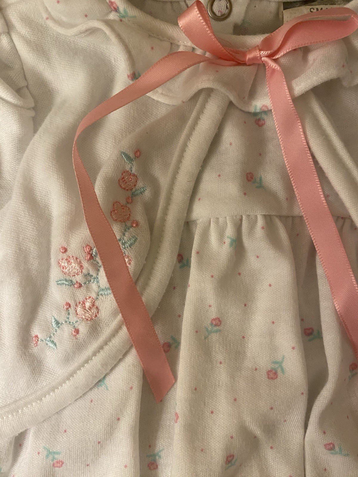 Vintage Bunny & Me Girls 3M White Pink Floral Romper Ruffles Ribbon Bow Coquette