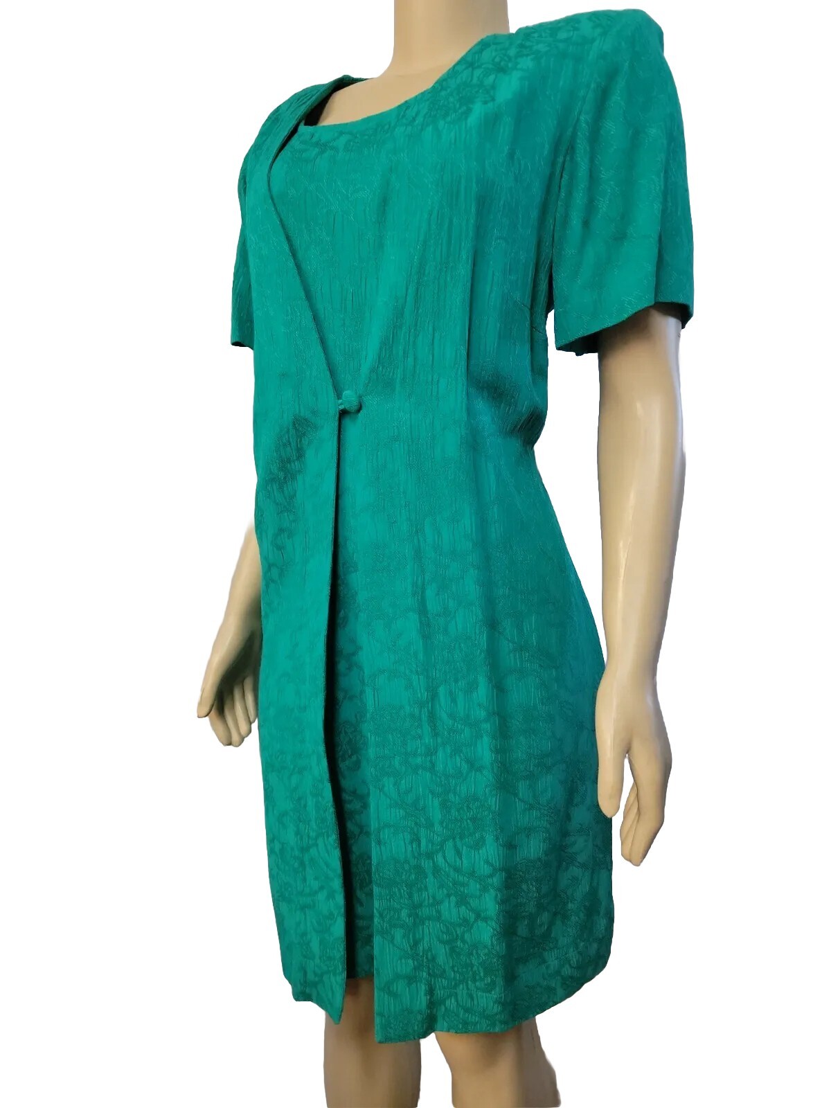 VTG 80’s SPECIAL THYME OCCASION L GREEN TEXTURED SHEATH COAT DRESS WOMEN #W7