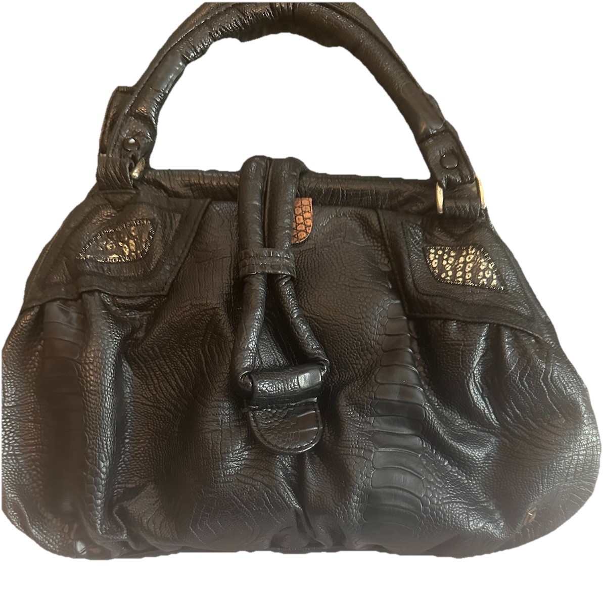 Vintage NAS Purse Black Crossbody Or Handle Faux Leather Made In Korea