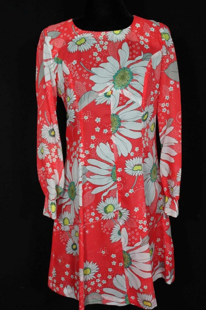 RARE VINTAGE FRENCH 1970’S-1980’S POLY FLORAL PRINT DRESS SIZE 8-10