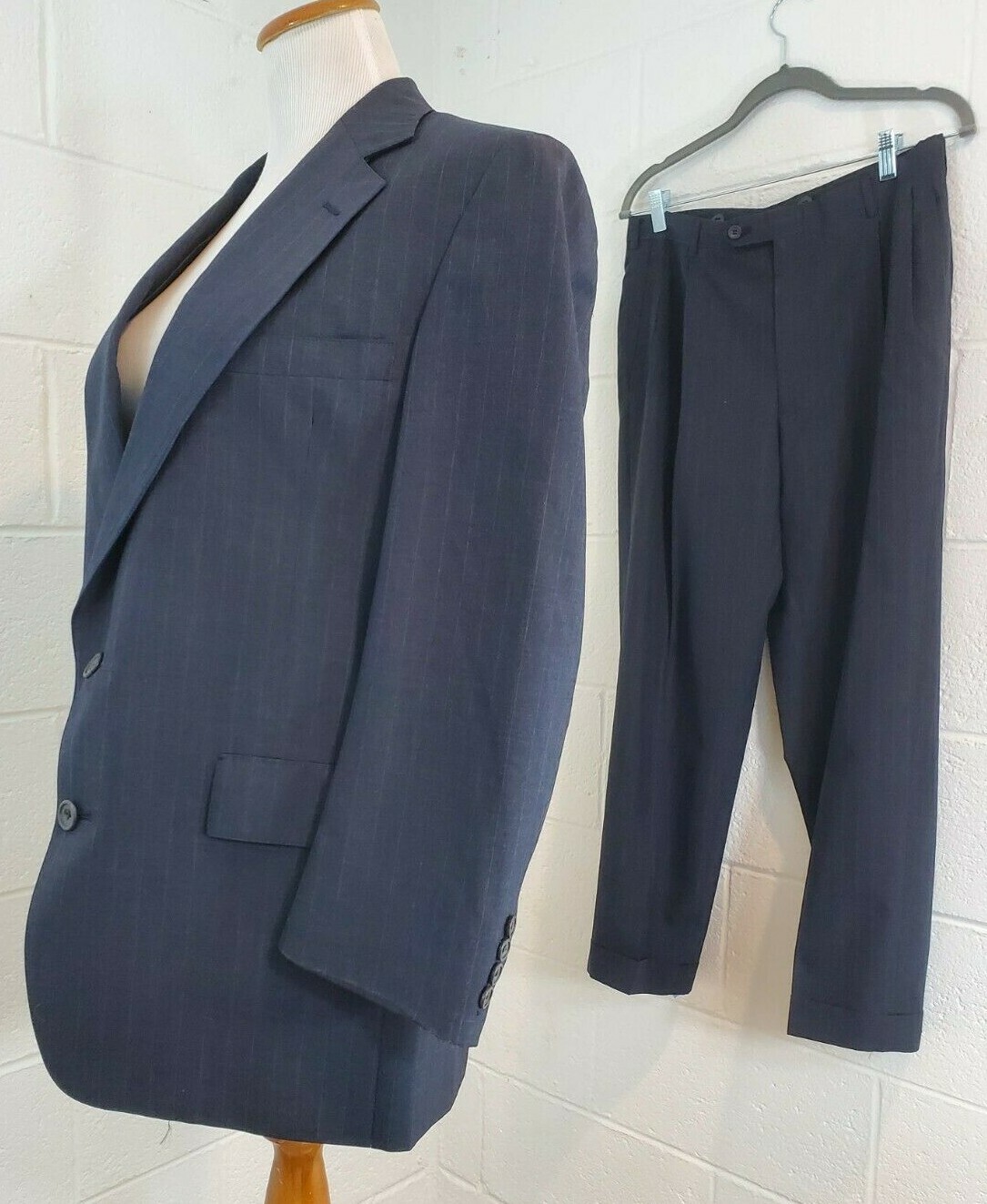 Vintage Austin Reed of Regent Street Mac Hugh Ayrshire Black Pinstripe Suit