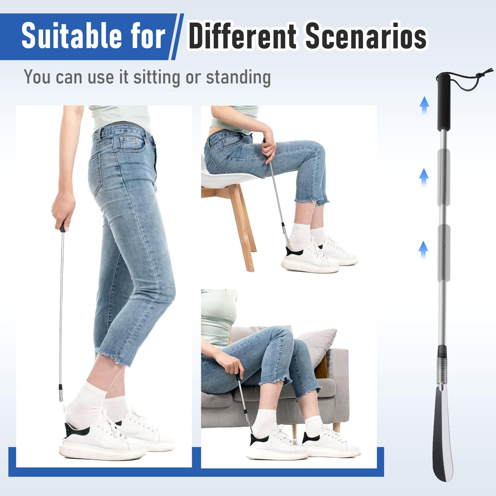 Long Handled Shoe Horn 16-31″ Adjustable Stainless Steel Telescopic Seniors