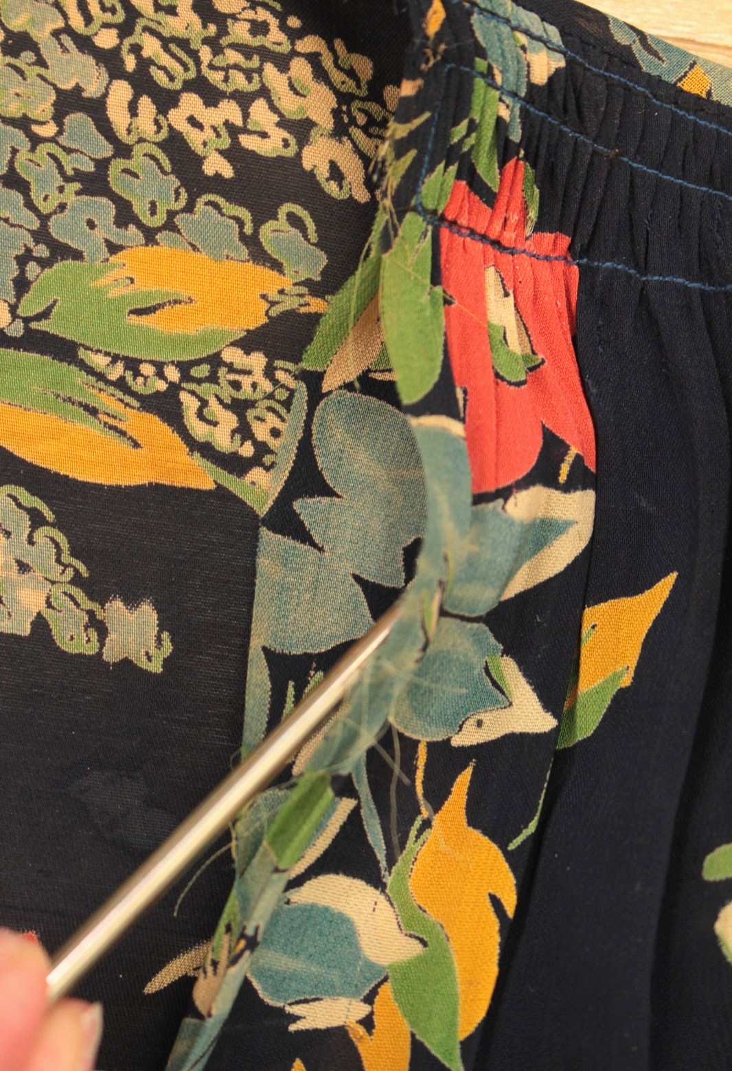 VTG Women’s 30s 40s Navy Floral Drape Front Sheer Maxi Dress / Robe XS/S 1930s