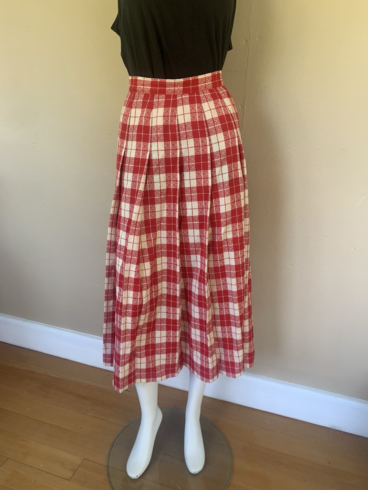 Vintage Plaid Pendleton A-Line Midi Skirt | High Waisted Checkered Riding Skirt