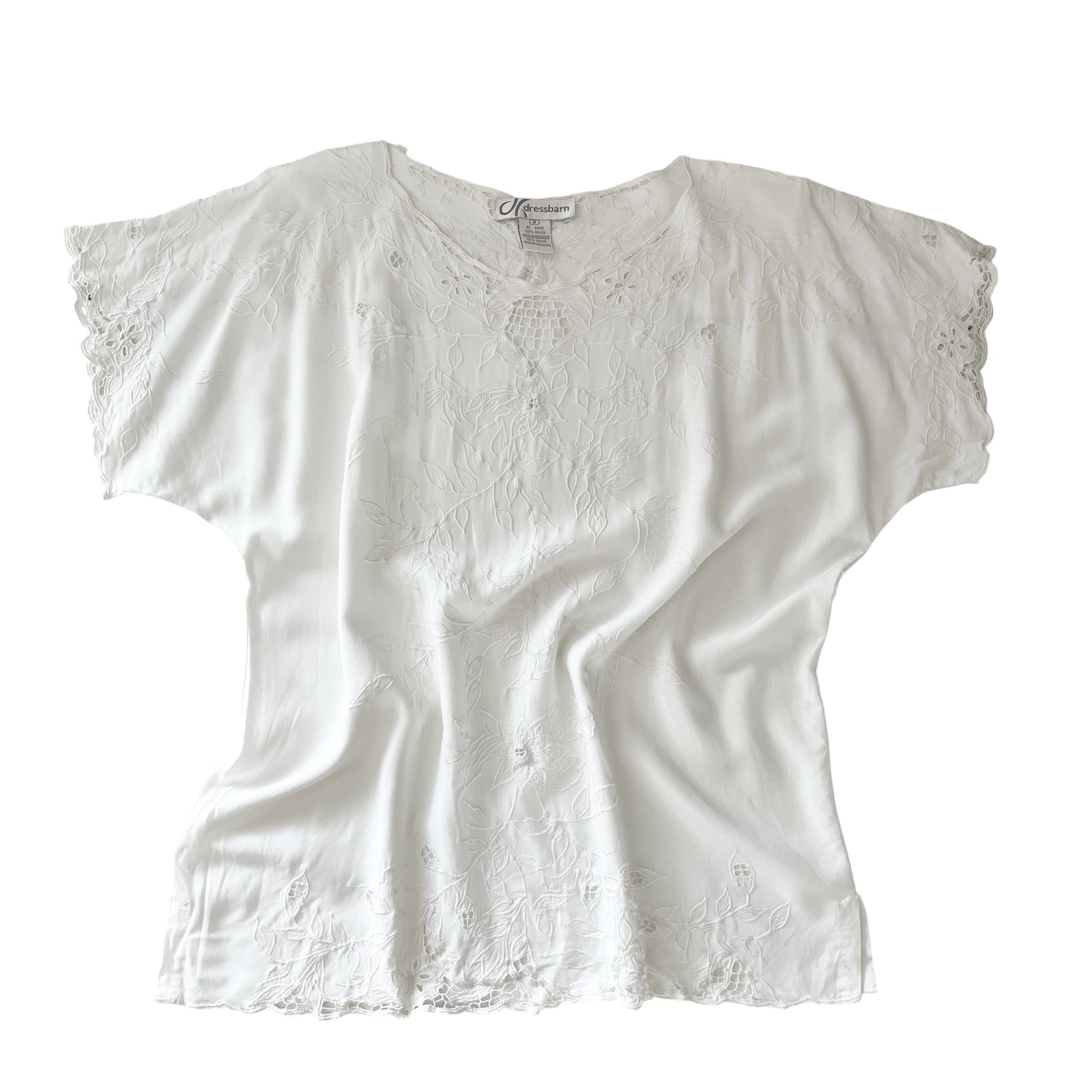 Vintage Dressbarn Bohemian White Blouse: 90s, Y2K