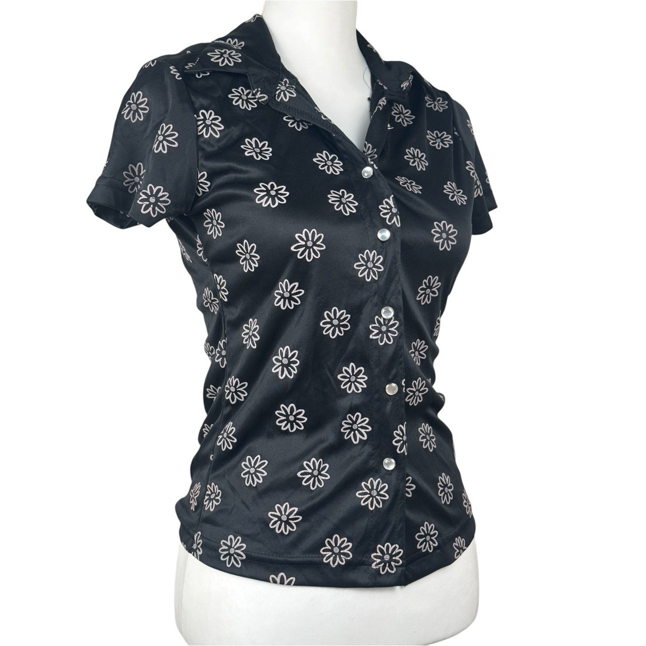 Y2K Vintage In Charge Floral Abstract Button Down Short Sleeve Shirt Size Medium