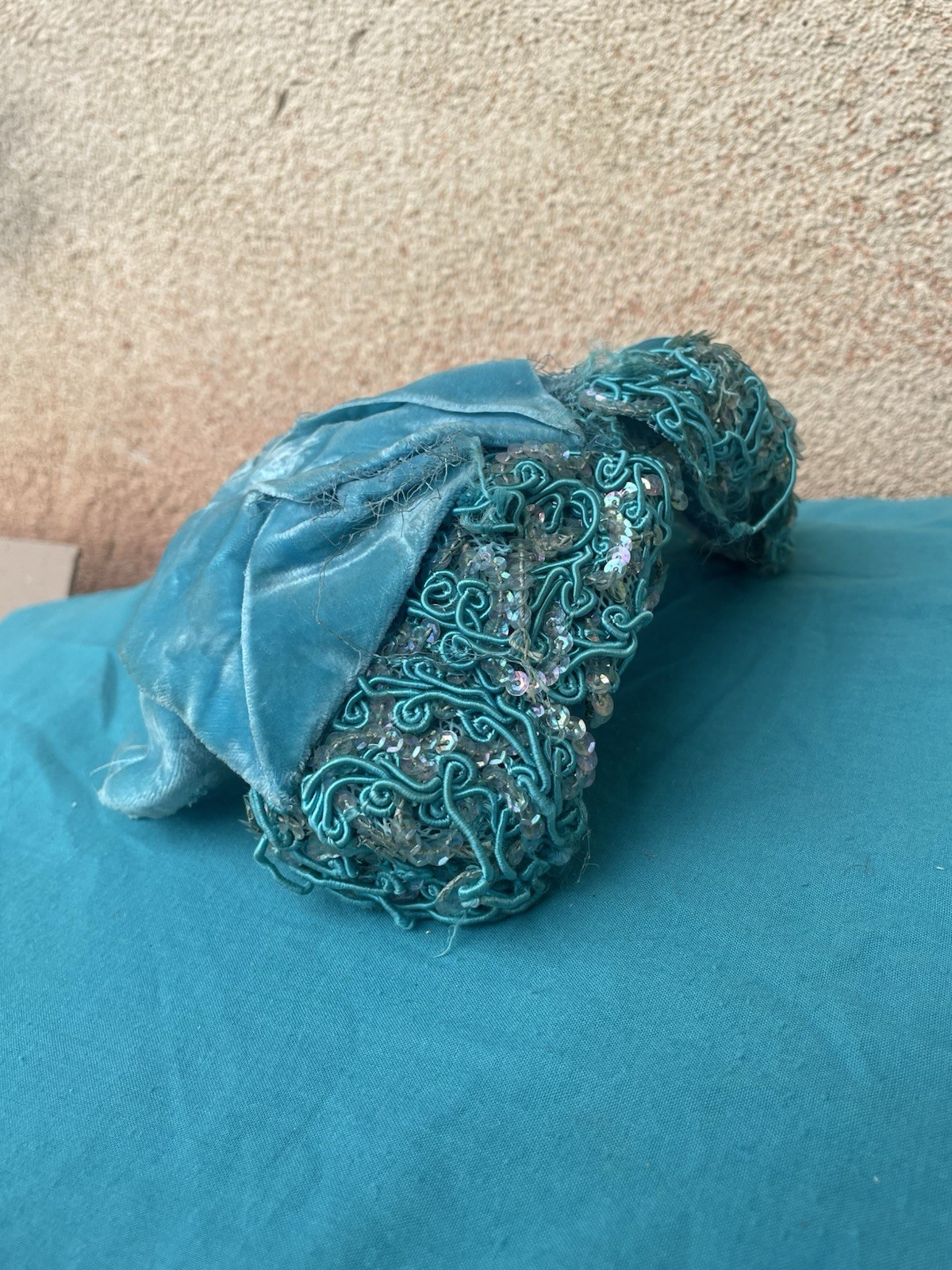 1950s Womens Vintage Blue Sequined Party Hat, Velvet Summer Spring Cap