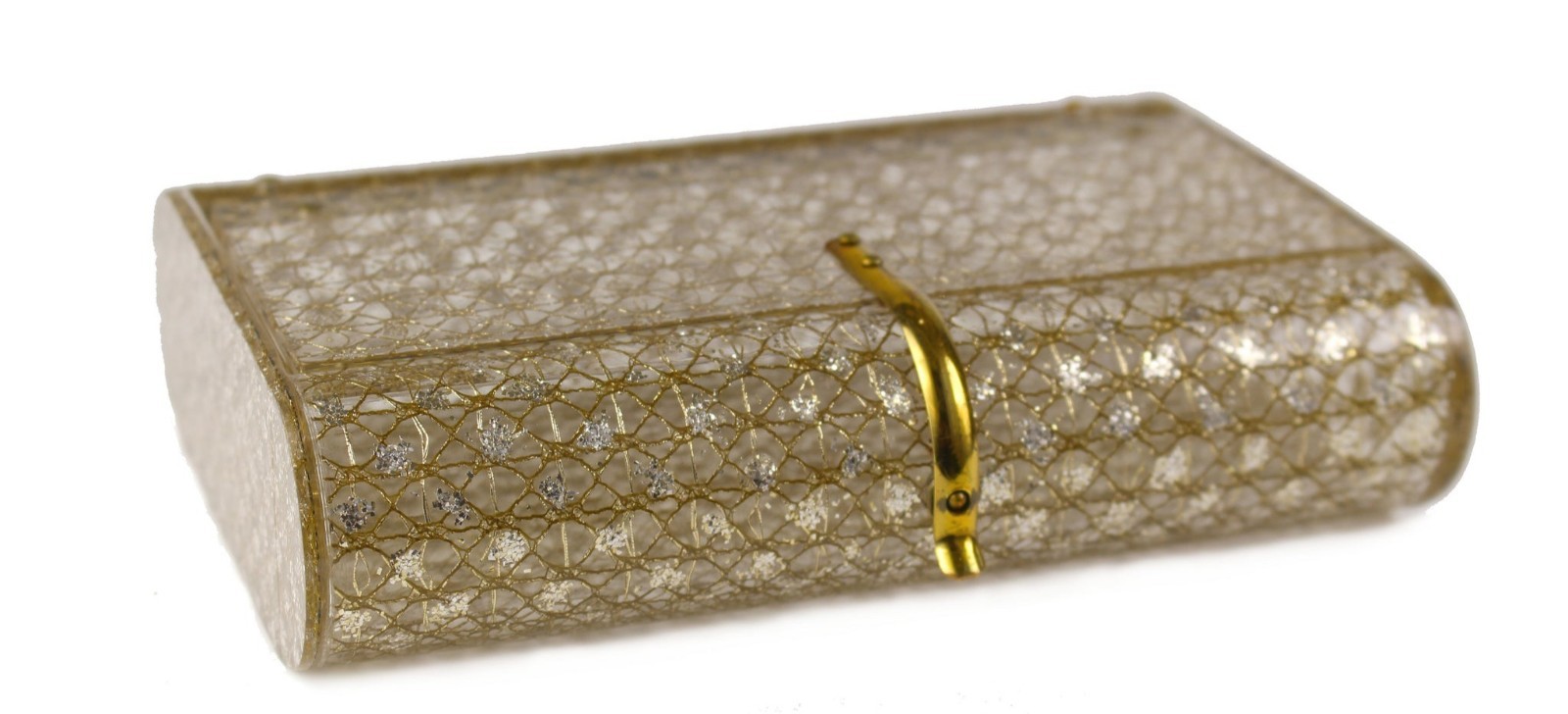 Vintage 1950s Wilardy Stardust Lucite Clutch Gold, Some Flaws Read Description