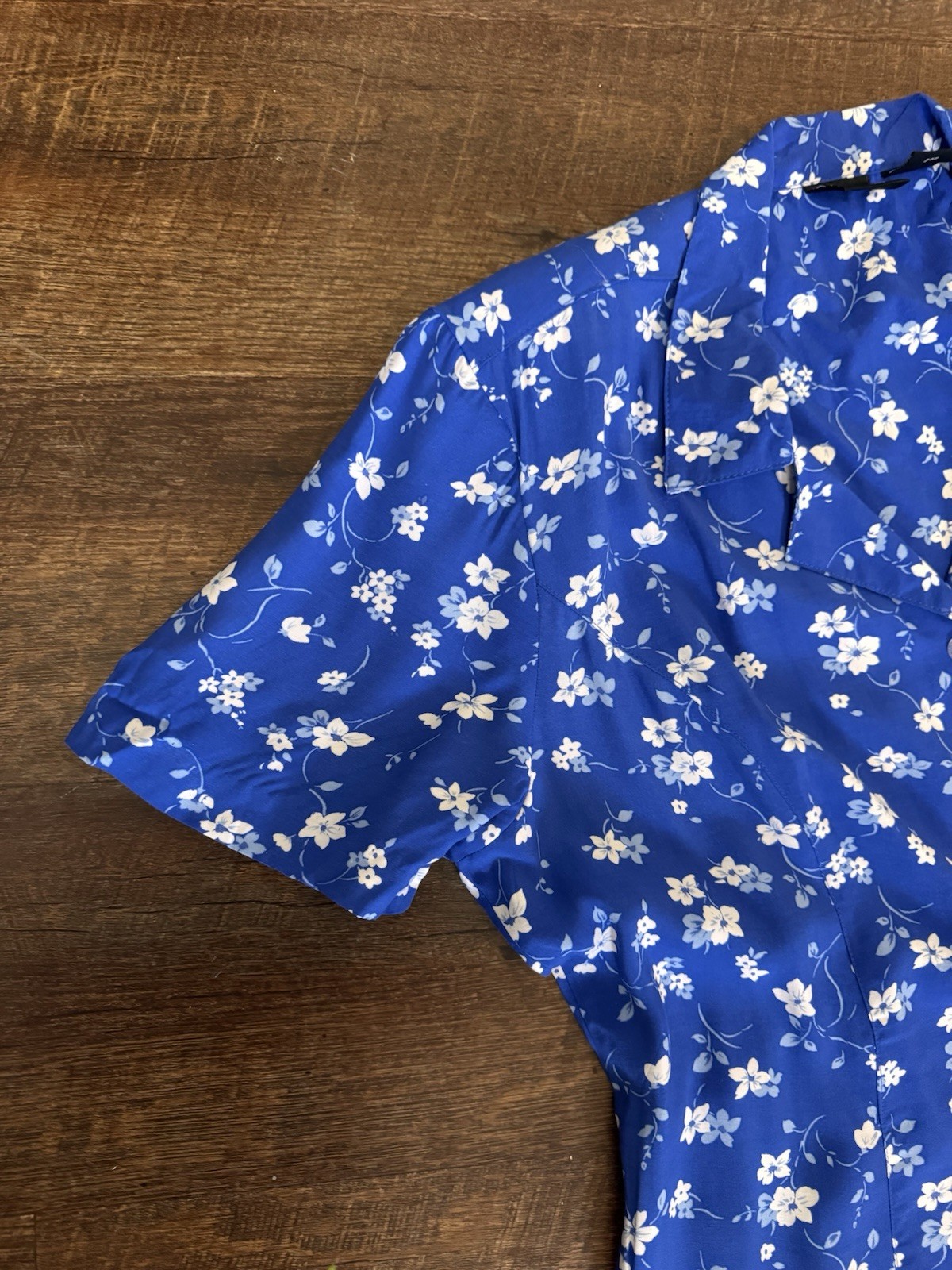 Vintage Erika Floral Button Front Midi Dress Blue Rayon 80s 90s Women’s L