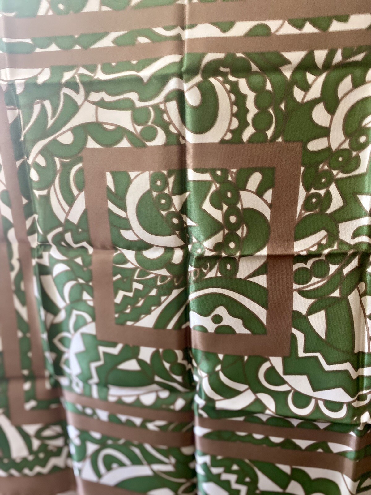 22 Inch Square Vintage Scarf, Green & Brown, Polyester