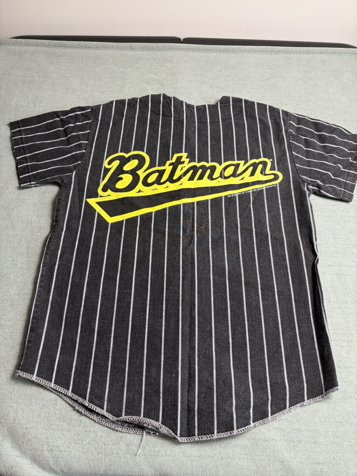 Batman 1991 Vintage Pinstripe RARE Shirt Baseball Style 24x17inches Sz 12Y