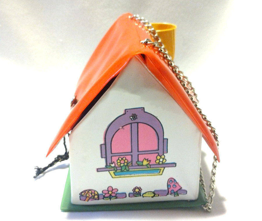 Cutest Vintage Groovy Flower Power Mushroom Mini House Purse Hippie Mod GoGo B2