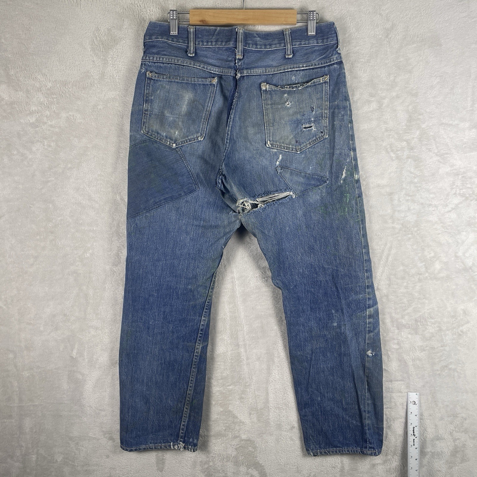 Vintage 50s Penneys Foremost Selvedge Denim Jeans Mens 32×28 Repaired 1950s Hole