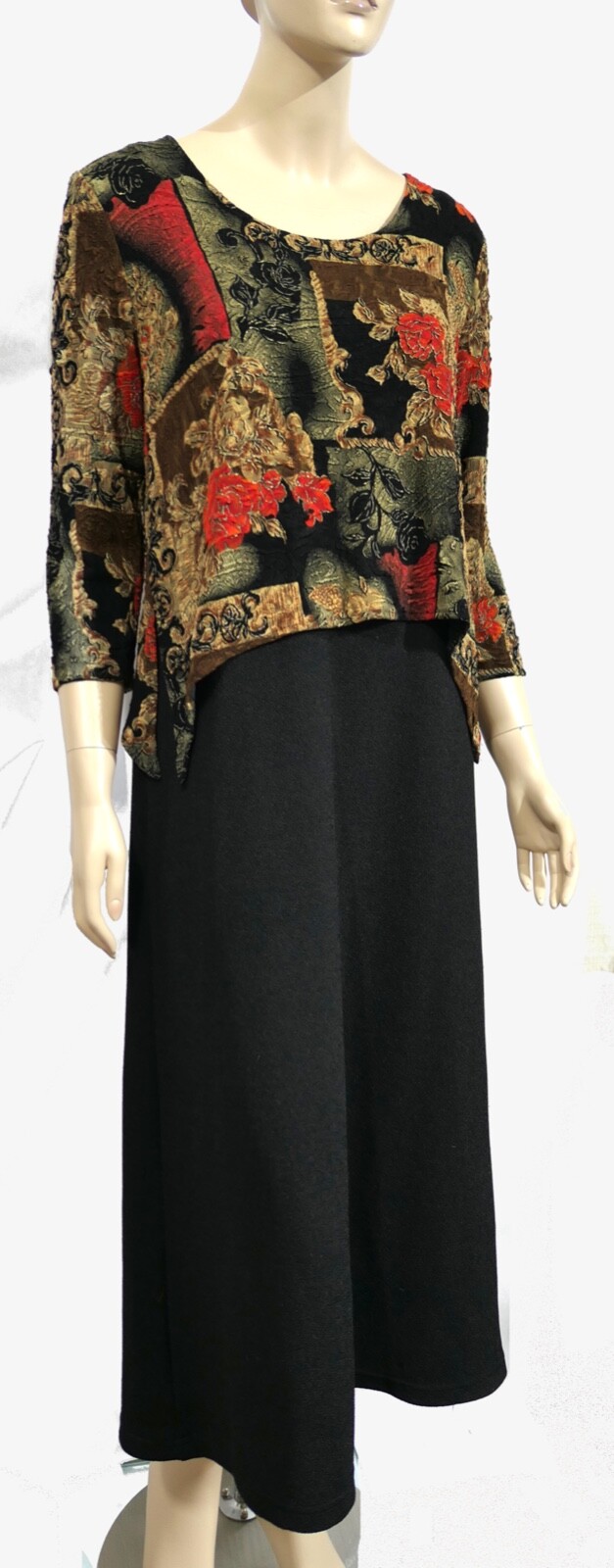 Vintage 80s Retro Stretchy Shift Dress Layered Top Earthy Boho Geek Maxi Midi M