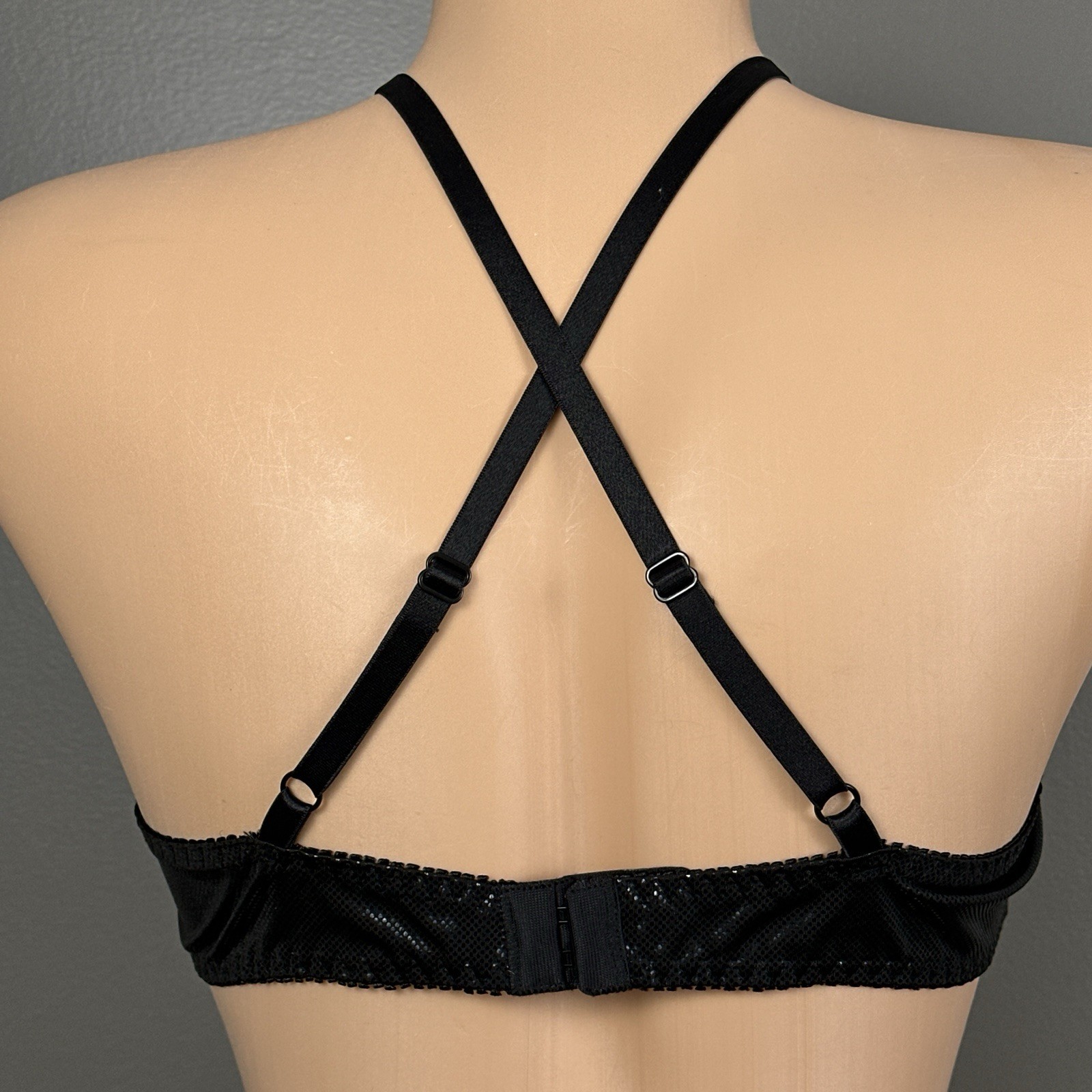Vintage Peeping Tom 36C Black Push Up Bra Strappy Y2K Clubwear Festival Top Cage