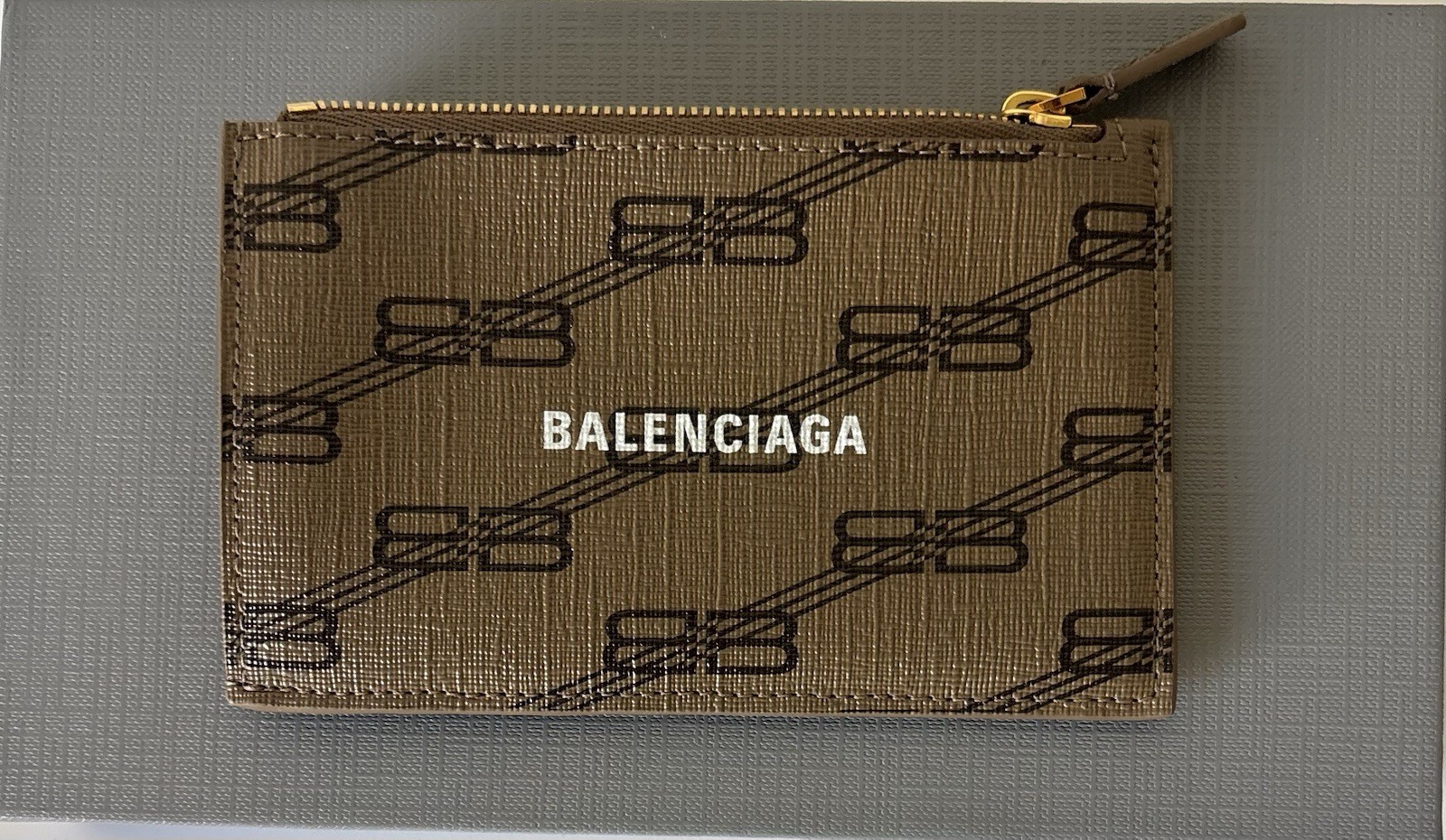 BALENCIAGA WALLET BB MONOGRAM , AUTHENTIC, COATED CANVAS LIGHT BROWN