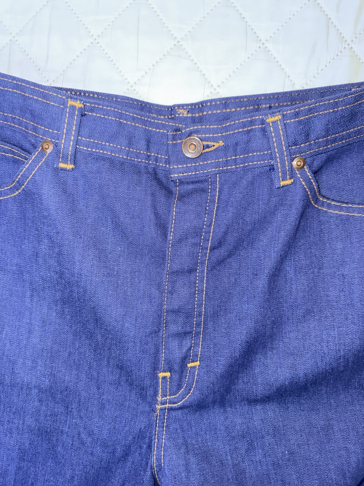 Vintage 70s Disco High Waist DARK Denim Jeans Talon 42 Zip Flare Leg Geometric