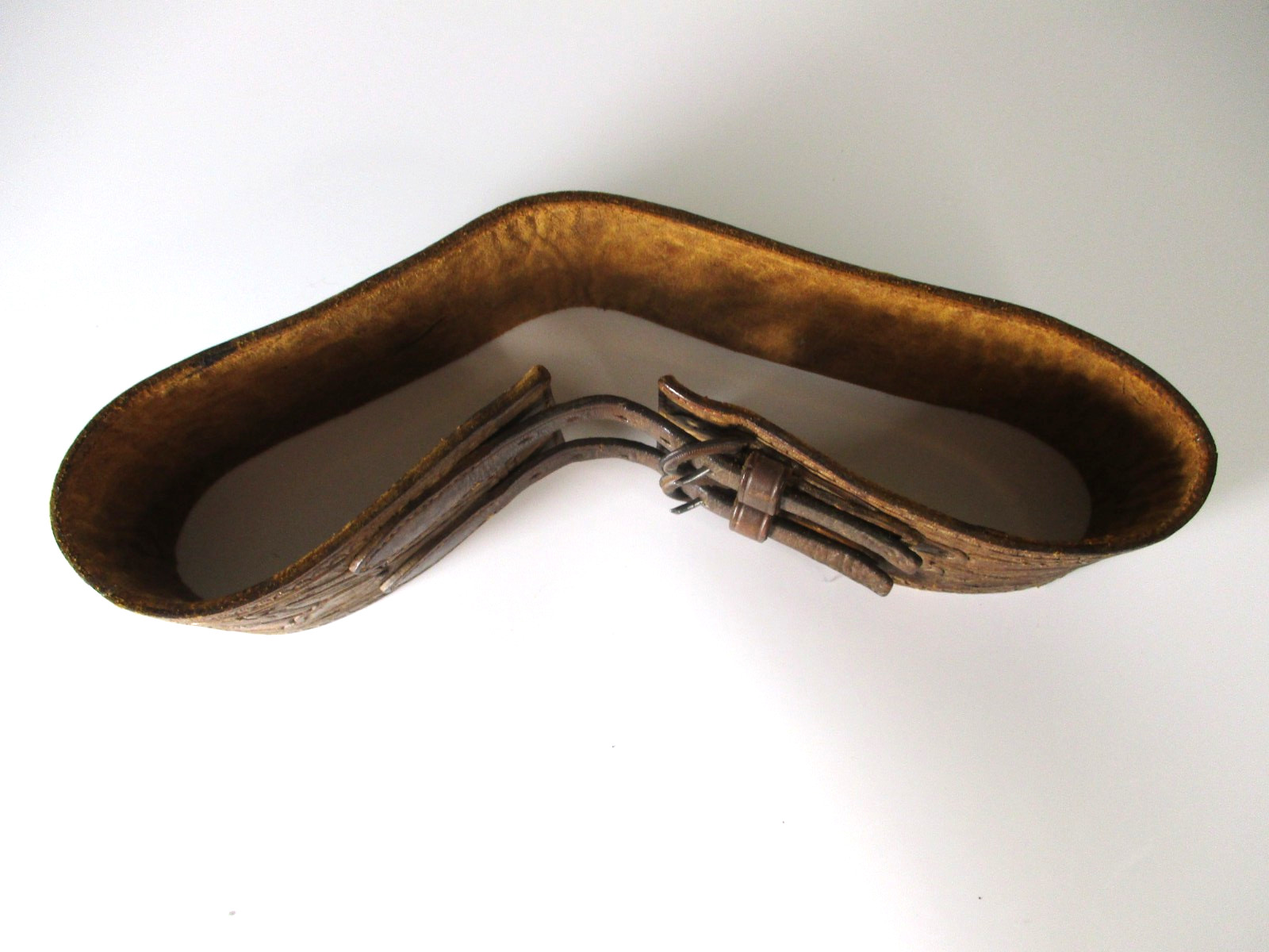 Antique 19th Century Belt Carved Leather Double Buckle Floral Design 22 inches L