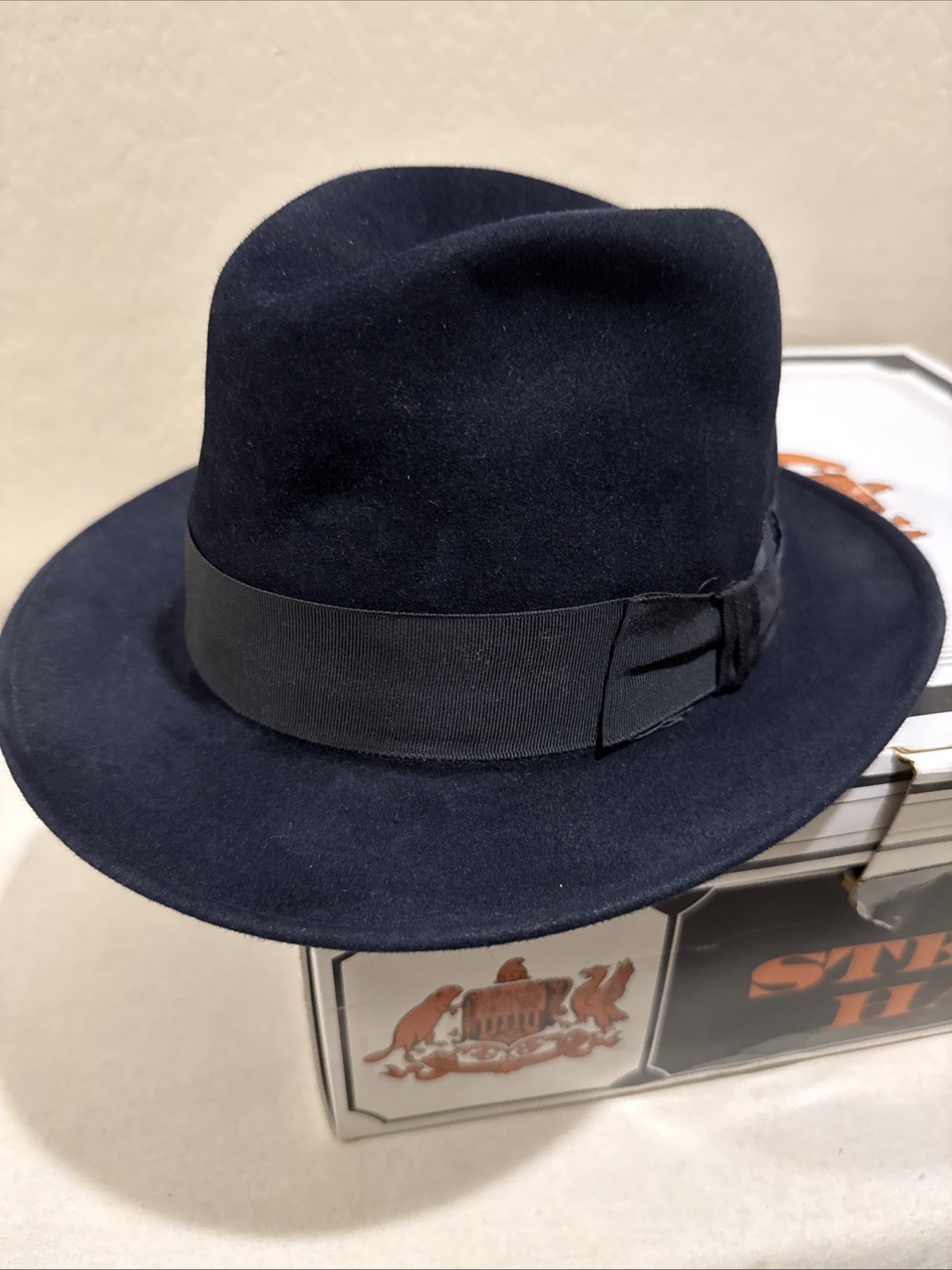 Vintage Stetson Fedora Black Furf Felt 7 1/4 with Vintage Stetson Hatbox
