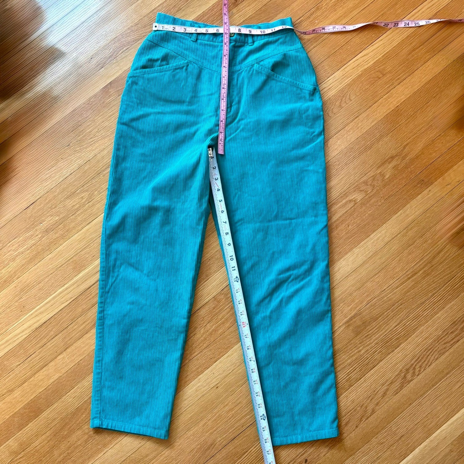 Vintage 80s Boundary Waters Teal Corduroy High Rise Western Yoke Pants 27″ Waist