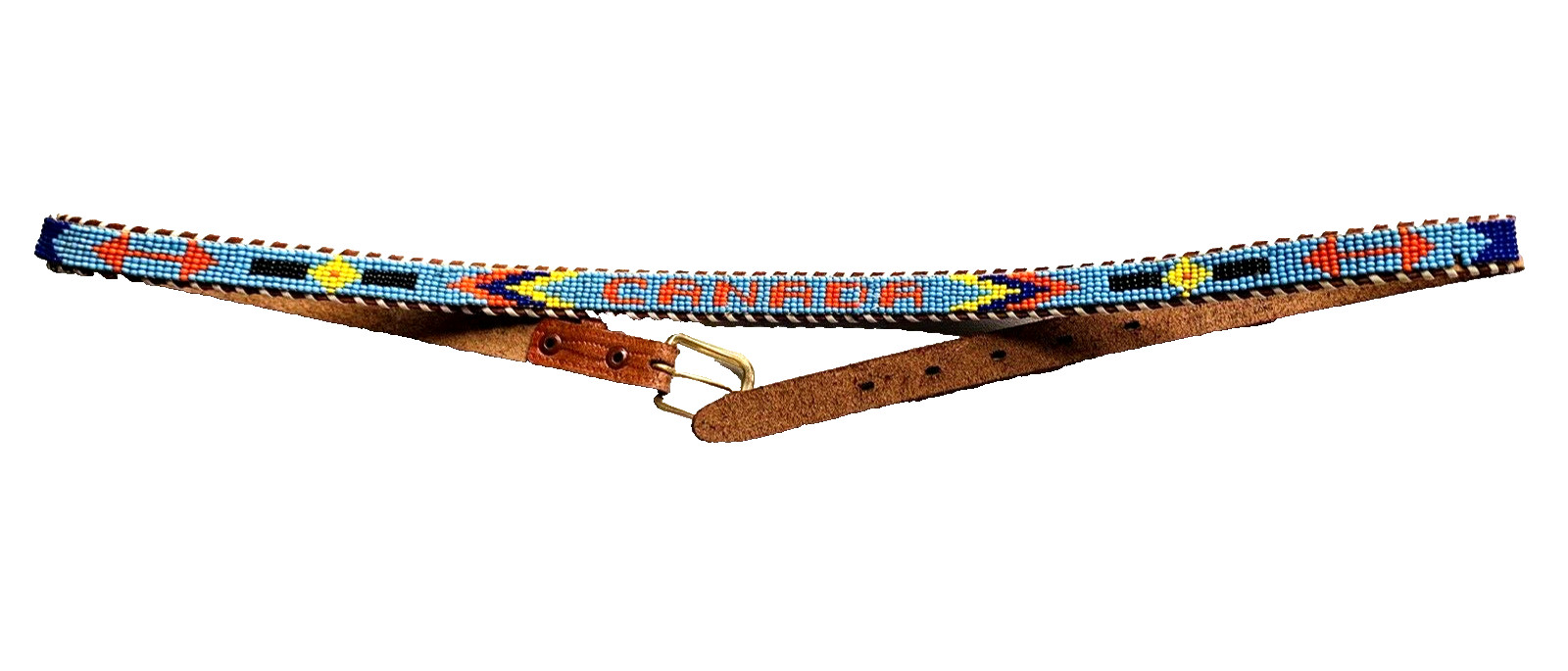 Vintage Unisex Waist 36″ to 40″ Leather Beaded Canada Western Belt Med-L ? Read