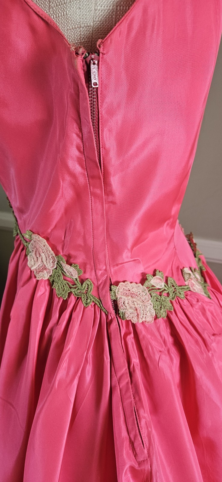 Vintage 1950s Custom Made Ballgown With Floral Accents And Open Shoulders…