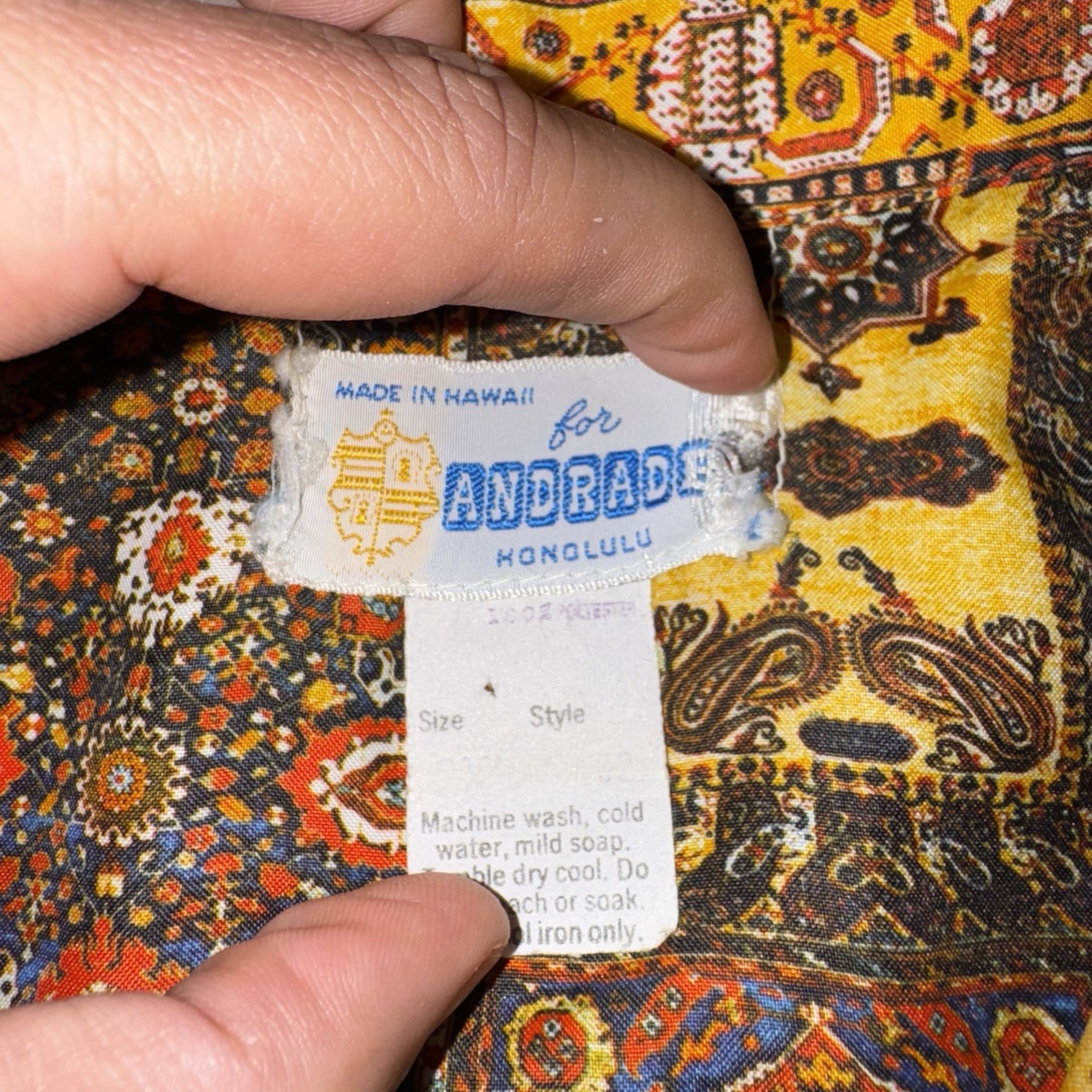 Vtg 1960s Andrade Shirt Loop Collar Hawaiian Disco Hippie Polyester Mens 2XL XXL