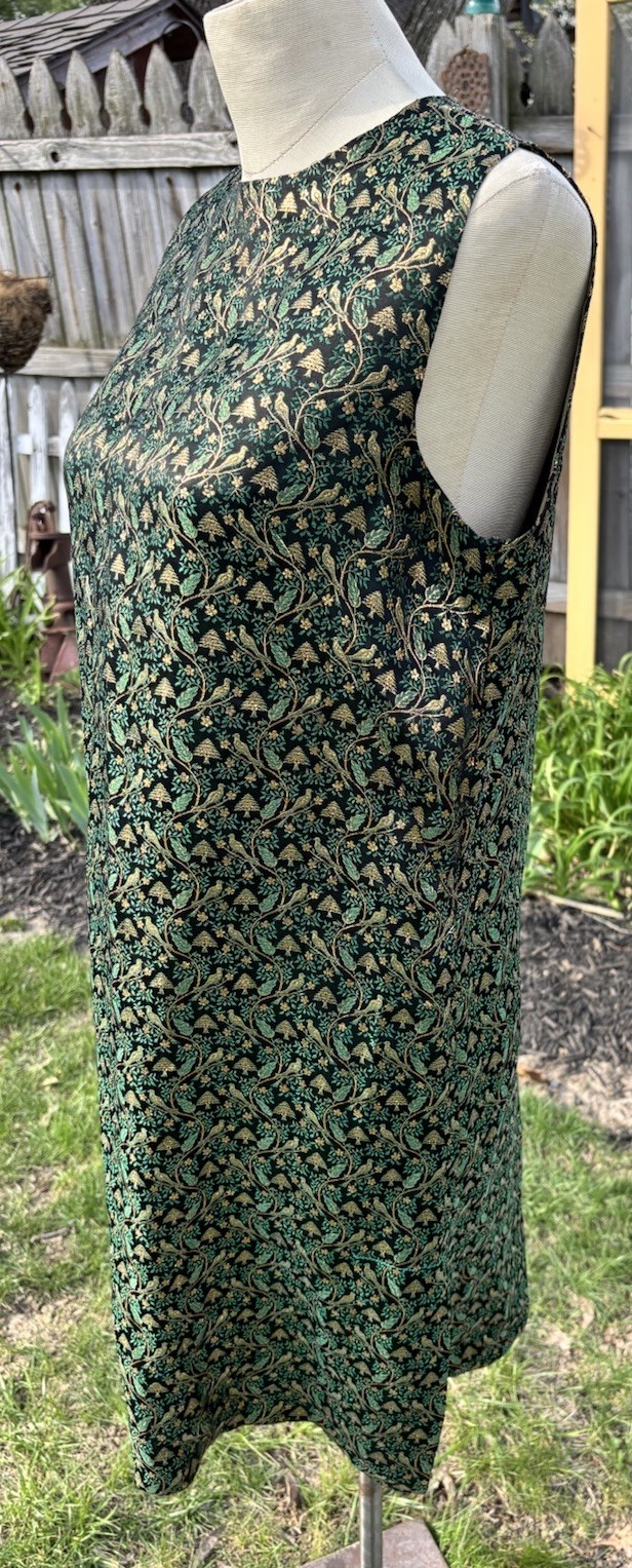 VTG 1960s Gold Bombshell Cocktail Wiggle Dress Green Black Bird Floral 38x38x40
